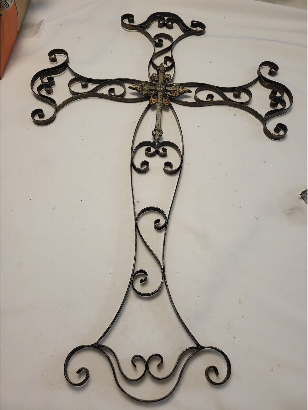 Decorative Metal Wall Cross with Ornate Scrollwork 30x20